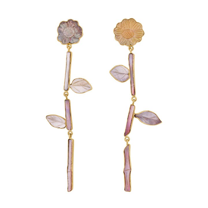 Antique Mother of Pearl Flower Drop Earrings - SOLD