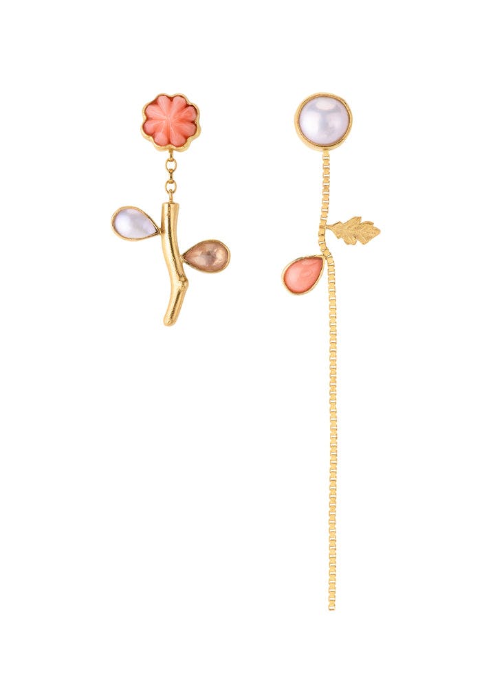 Flower Stem & Chain Detachable Drop Earrings