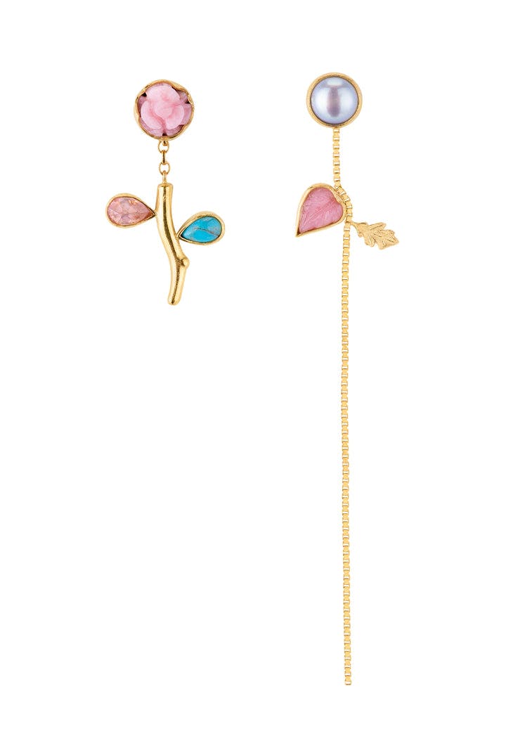 Flower Stem & Chain Detachable Drop Earrings - READY TO SHIP