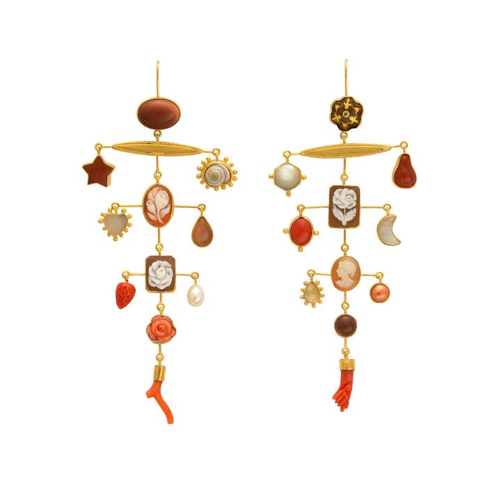 Multilayer Balance Cameo and Coral Drop Earrings
