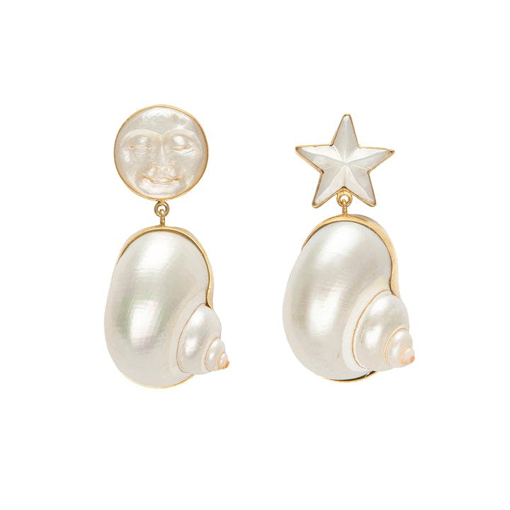 Moon and Star Shell Drops Earrings