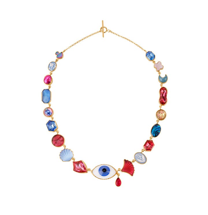 Eye Teardrop Charm Pink and Blue Necklace